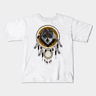 indian antive gray wolf dreamcatchers Kids T-Shirt